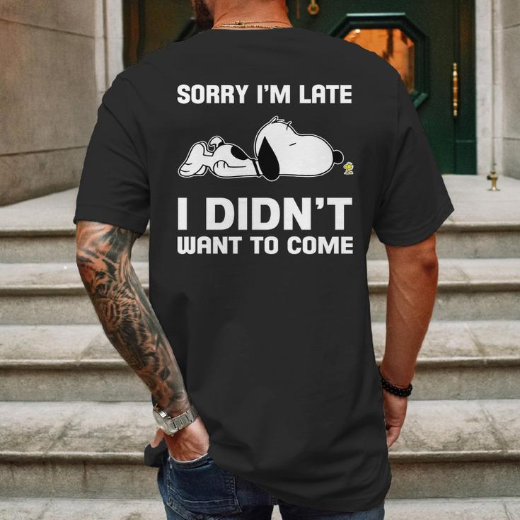 Snoopy Sorry Im Late I Didnt Want To Come Mens Back Print T-shirt Gifts for Men