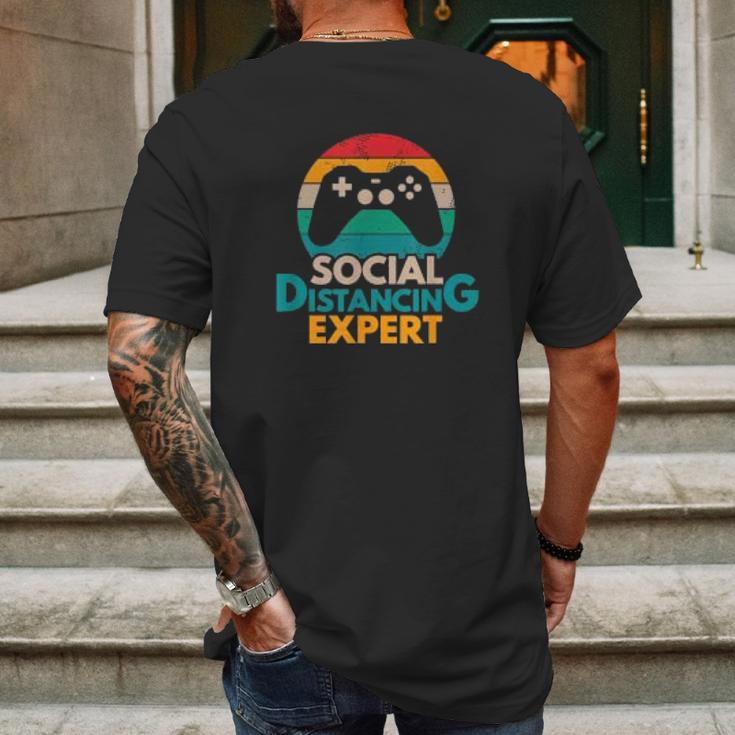 Social Distancing Expert Gaming Vintage Video Gamer Gift Mens Back Print T-shirt Gifts for Men