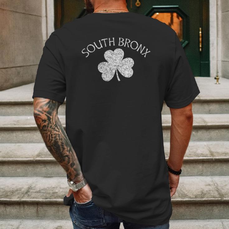 South Bronx Ny Irish Shamrock Distressed White Print Mens Back Print T-shirt Gifts for Men