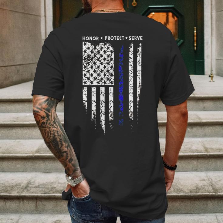 Sr Thin Blue Line Usa Protect Police Flag Army American Mens Back Print T-shirt Gifts for Men