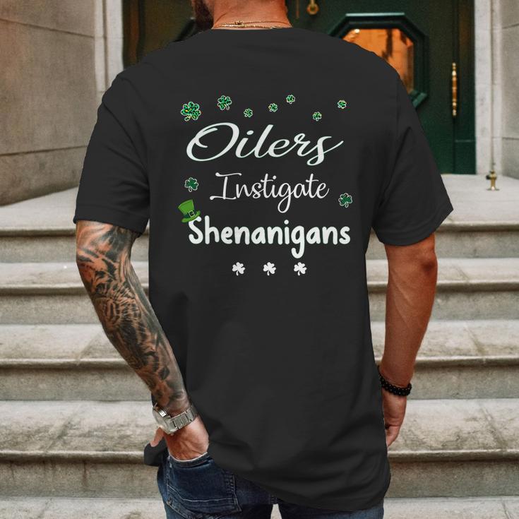 St Patricks Day Shamrock Oilers Instigate Shenanigans Funny Saying Job Title Mens Back Print T-shirt Gifts for Men