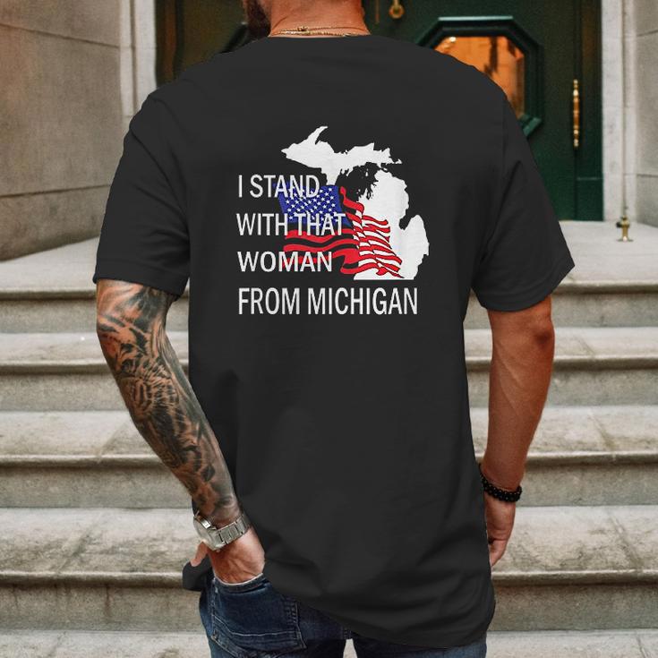 I Stand With That Woman From Michigan State American Flag Mens Back Print T-shirt Gifts for Men