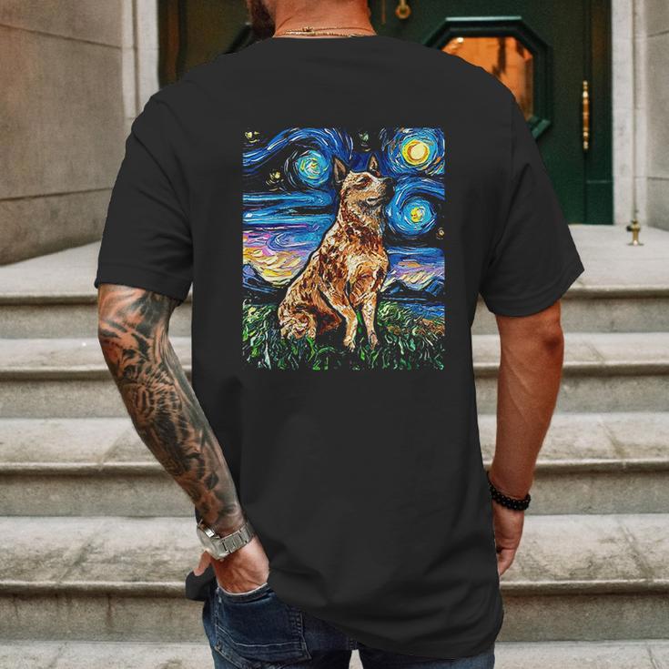 Starry Night Cattle Dog Colorful Mens Back Print T-shirt Gifts for Men