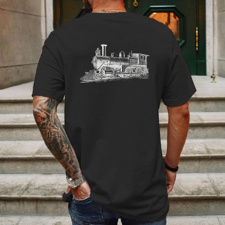 Steam Locomotive Train Engineer Railroad Mechanic Mens Back Print T-shirt Gifts for Men