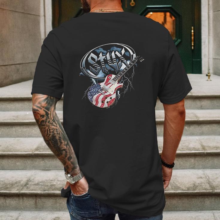 Styx Tall American Flag Guitar Mens Back Print T-shirt Gifts for Men