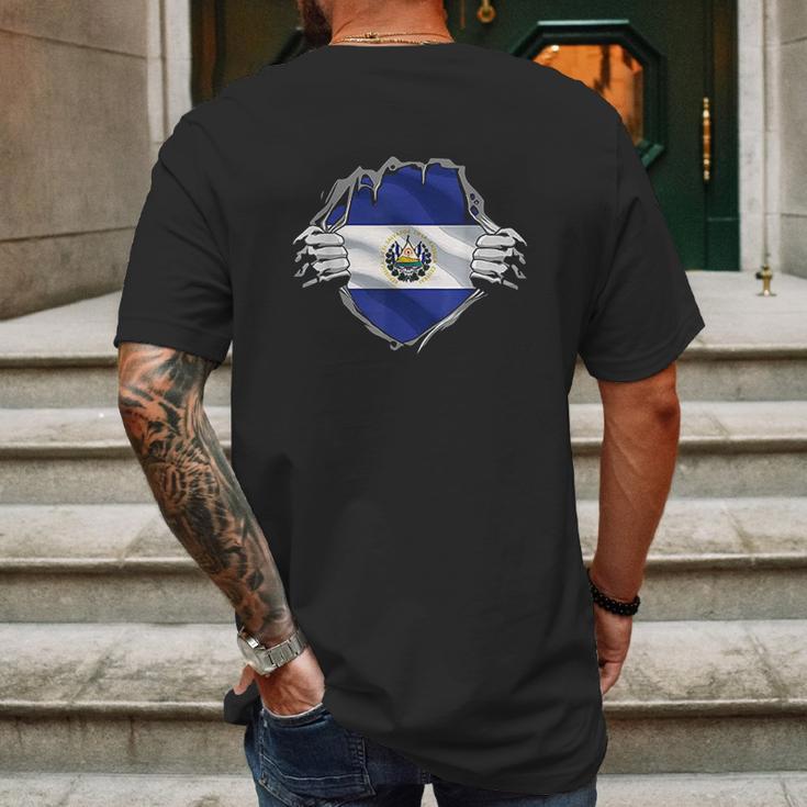 Super Salvadoran Heritage El Salvador Roots Flag Gift Mens Back Print T-shirt Gifts for Men