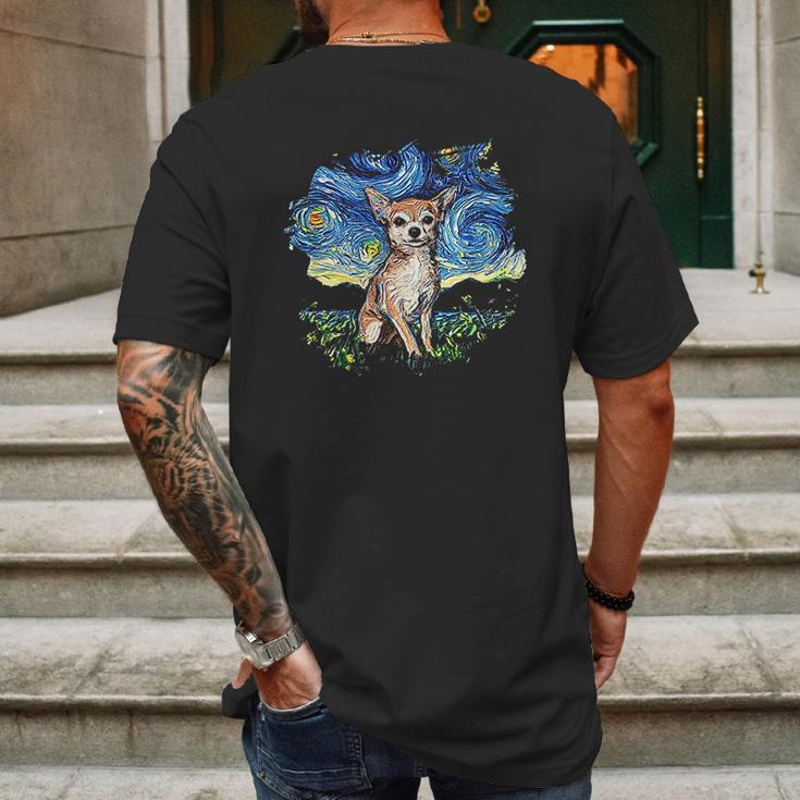 Tan Chihuahua Starry Night Impressionist Dog Art Mens Back Print T-shirt Gifts for Men