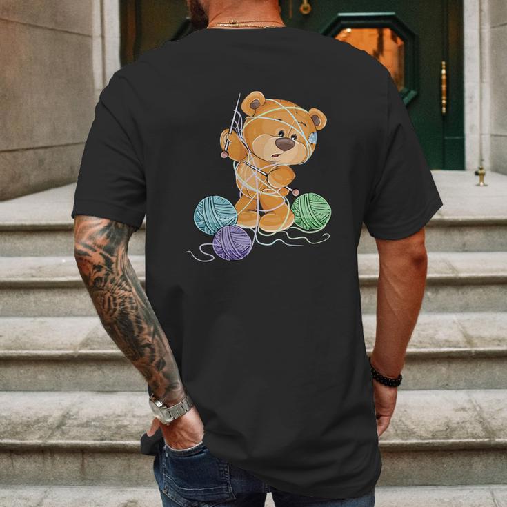 Teddy Bear Tangled In Wool | Funny Knitting Gifts Mens Back Print T-shirt Gifts for Men