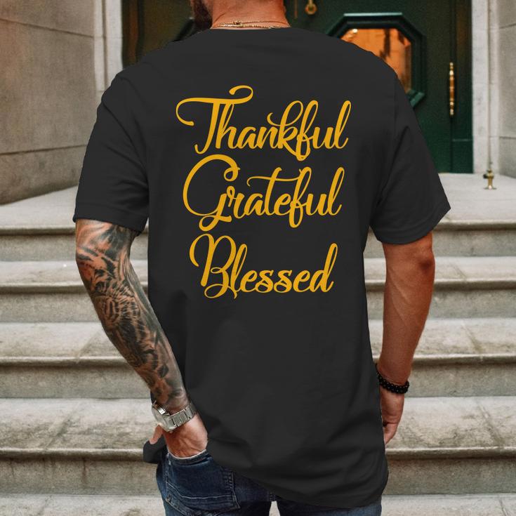 Thankful Grateful Blessed Gold Thanksgiving Logo Mens Back Print T-shirt Gifts for Men