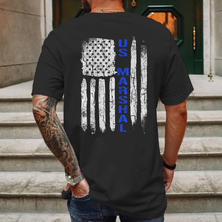 Thin Blue Line Flag American Us Marshal Mens Back Print T-shirt Gifts for Men