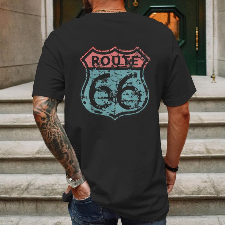 Historic American Route Icon Weathered Highway 66 Road Sign Mens Back Print T-shirt Gifts for Men