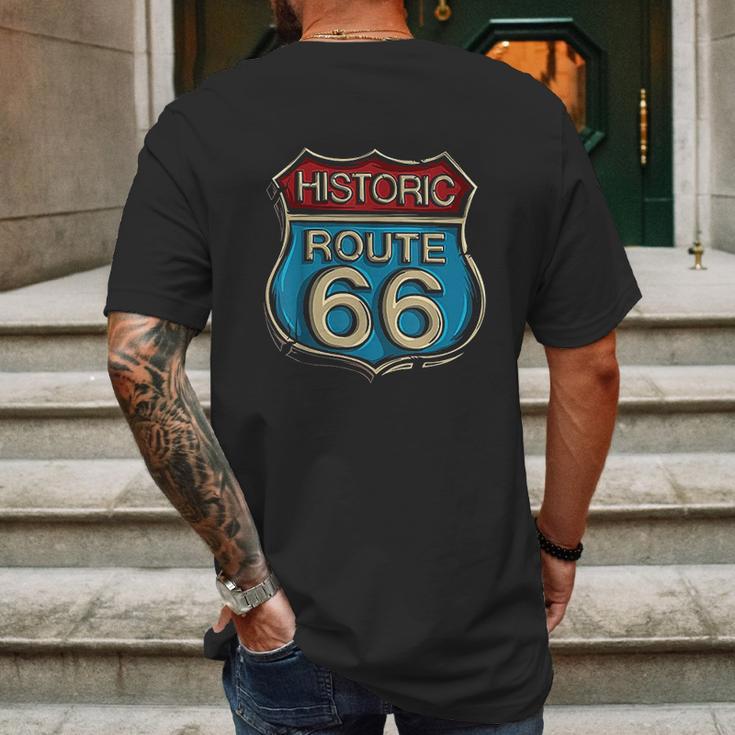 Historic Route 66 Road Sign Highway Mens Back Print T-shirt Gifts for Men