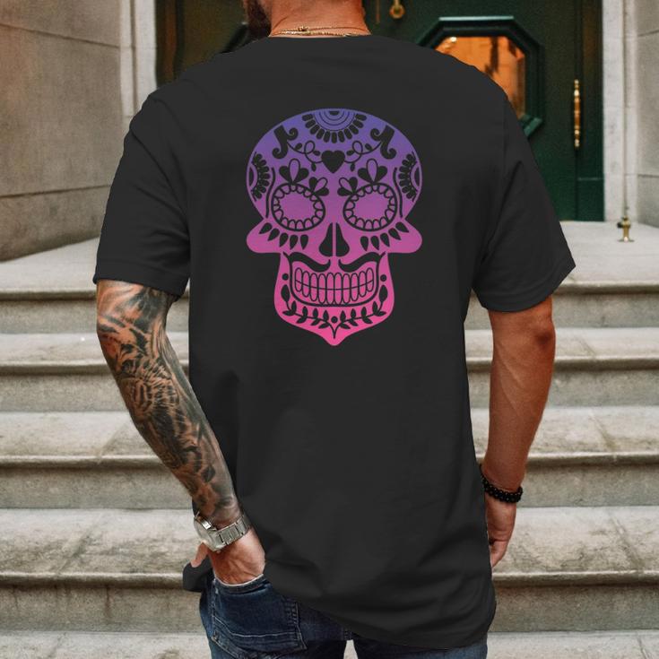 Traditional Day Of The Dead Mexico Calavera Sugar Skull Mens Back Print T-shirt Gifts for Men