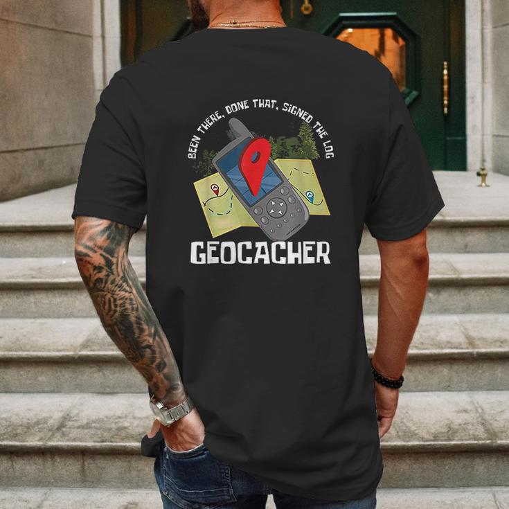 Treasure Hunter Geocache Hunting Signed The Log Geocacher Mens Back Print T-shirt Gifts for Men