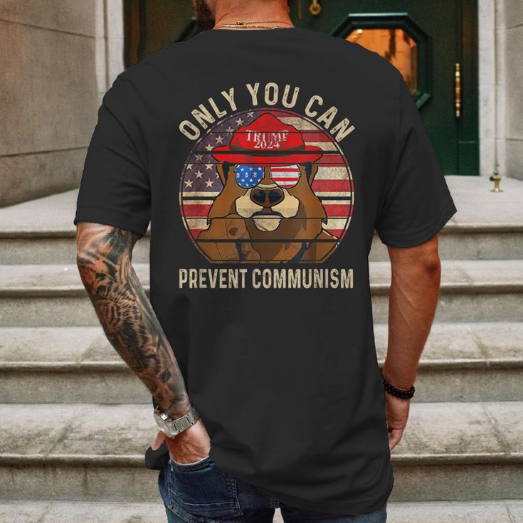 Trump Bear 45 47 Maga 2024 Only You Can Prevent Communism Mens Back Print T-shirt Gifts for Men