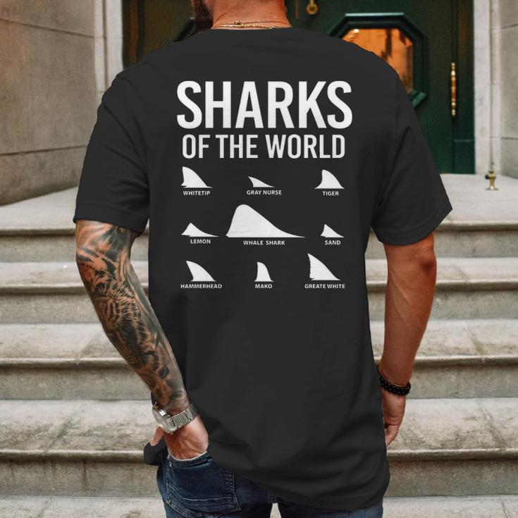 Types Of Shark Sharks Of The World Lovers Shark Fin Mens Back Print T-shirt Gifts for Men