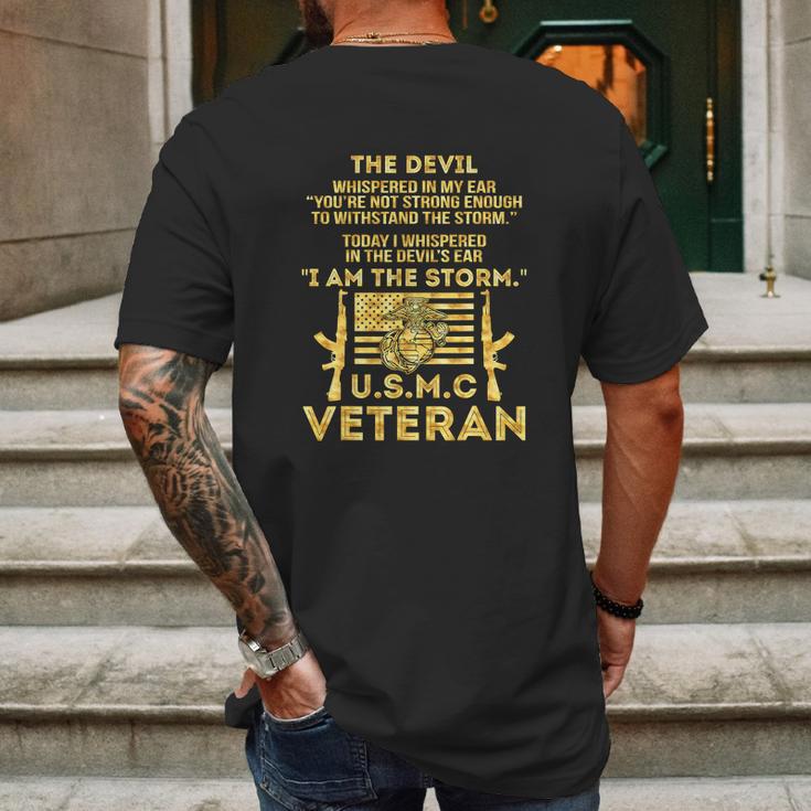 U S M C Veteran I Am The Storm Gold Foil Effect Graphic Design Printed Casual Daily Basic Mens Back Print T-shirt Gifts for Men