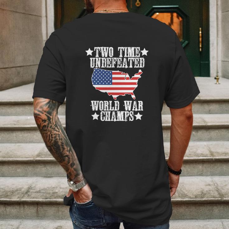 Undefeated Two 2 Time World War Champs Champions Mens Back Print T-shirt Gifts for Men