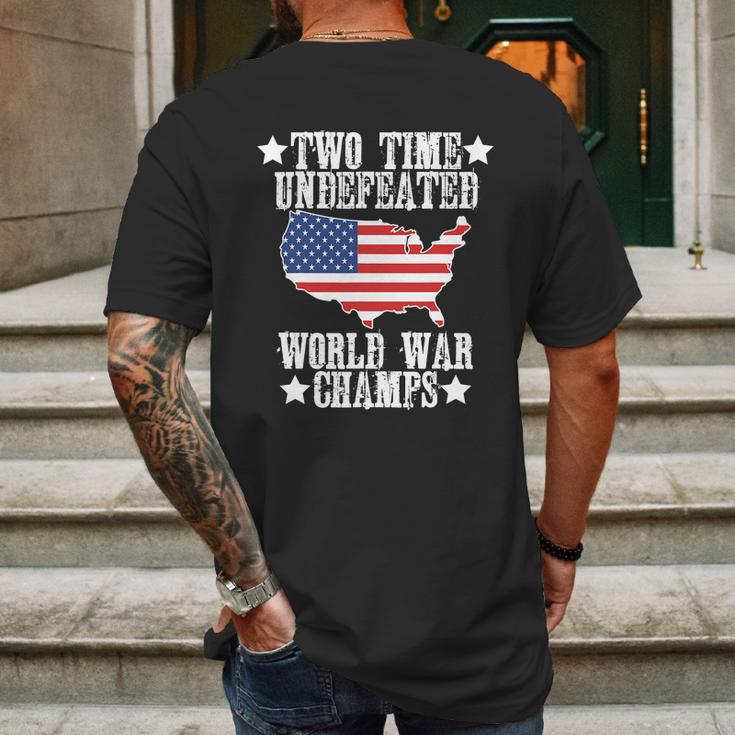 Undefeated Two 2 Time World War Champs Champions Usa Mens Back Print T-shirt Gifts for Men