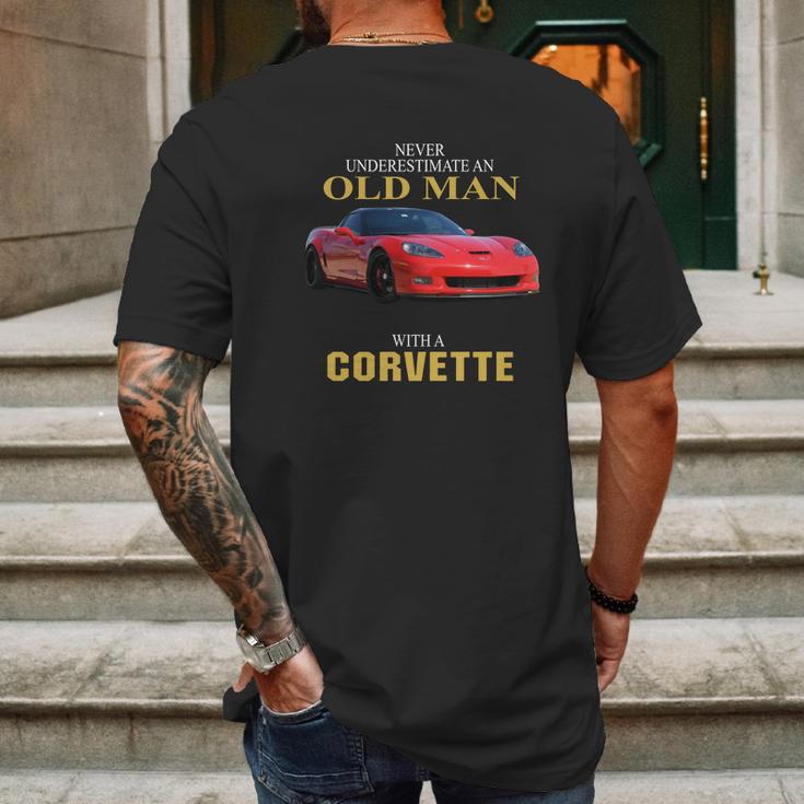 Never Underestimate An Old Man With A Corvette Mens Back Print T-shirt Gifts for Men