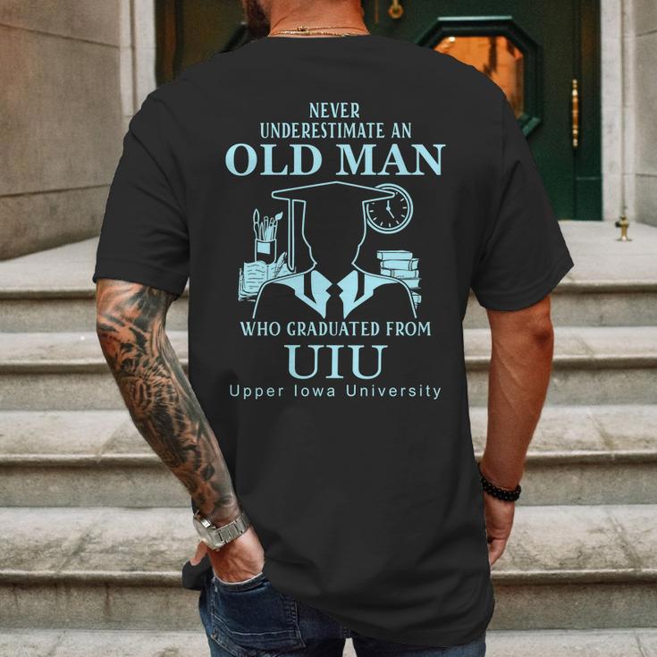 Never Underestimate An Old Man Upper Iowa University Mens Back Print T-shirt Gifts for Men