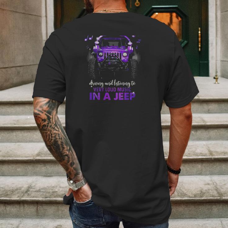 Never Underestimate The Therapeutic Power Of Driving And Listening To Very Loud Music In A Jeep Mens Back Print T-shirt Gifts for Men