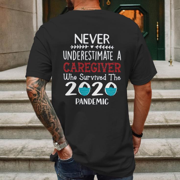 Never Underestimate Who Survived The Pandemic Caregiver Mens Back Print T-shirt Gifts for Men