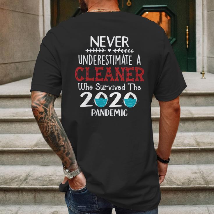 Never Underestimate Who Survived The Pandemic Cleaner Mens Back Print T-shirt Gifts for Men