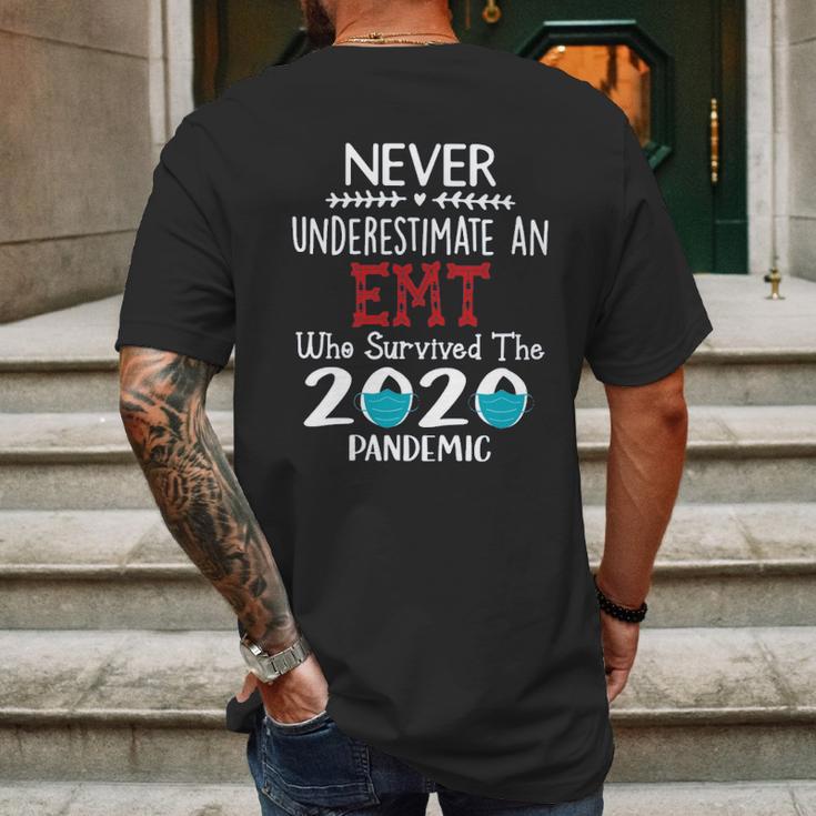 Never Underestimate Who Survived The Pandemic Emt Mens Back Print T-shirt Gifts for Men