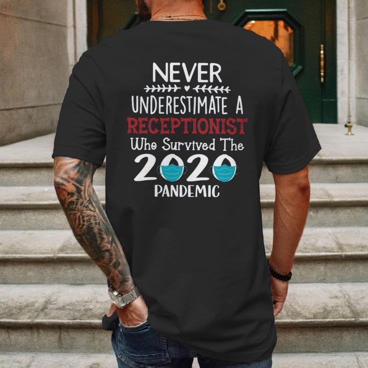 Never Underestimate Who Survived The Pandemic Receptionist Mens Back Print T-shirt Gifts for Men