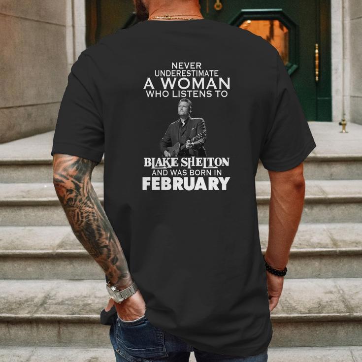 Never Underestimate A Woman Who Listens To Blake Shelton And Was Born In February Shirt Hoodie Sweater Longsleeve T-Shirt Mens Back Print T-shirt Gifts for Men