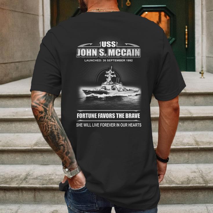 Uss John S Mccain Fortune Favors The Brave She Will Live Forever Our Hearts Mens Back Print T-shirt Gifts for Men