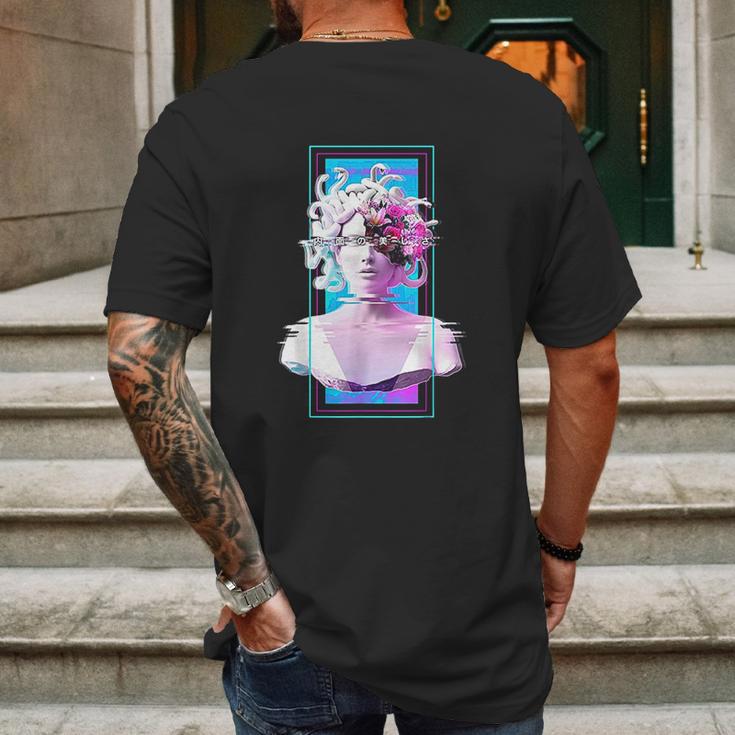 Vaporwave Medusa Statue Aesthetic Art Glitch Japanese Otaku Mens Back Print T-shirt Gifts for Men