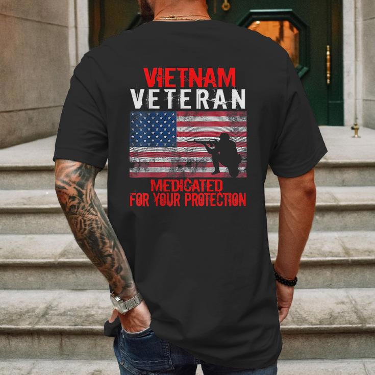 Vietnam Veteran Medicated For Your Protection Mens Back Print T-shirt Gifts for Men