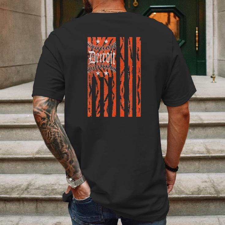 Vintage Detroit Baseball Flag With Tiger Stripes Mens Back Print T-shirt Gifts for Men