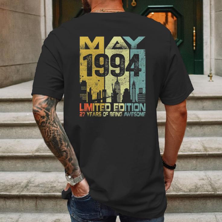 Vintage May 1994 Funny 27Th Birthday 27 Years Old Gift Mens Back Print T-shirt Gifts for Men