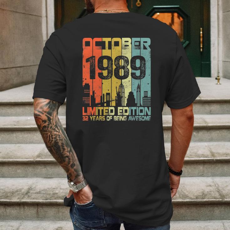 Vintage October 1989 Funny 32Nd Birthday 32 Years Old Gift Mens Back Print T-shirt Gifts for Men