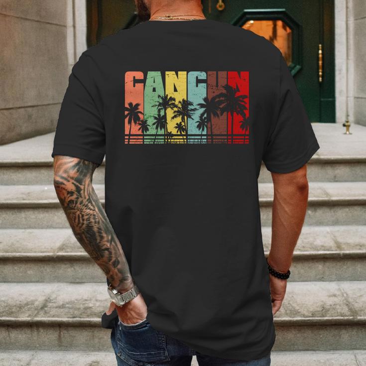 Vintage Retro Cancun Palm Tree Logo Mens Back Print T-shirt Gifts for Men