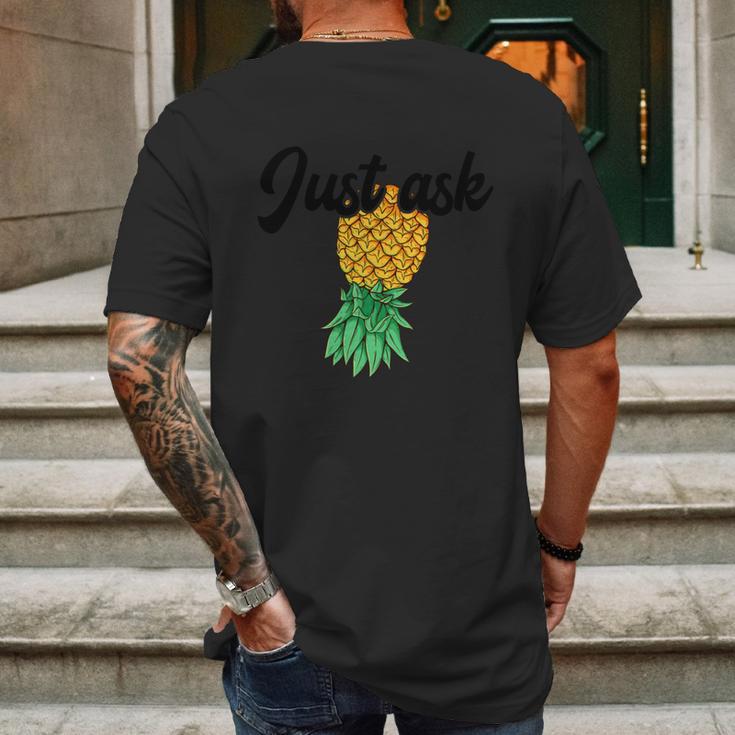 Vintage Upside Down Pineapple Just Ask Subtle Swinger Meaningful Gift Mens Back Print T-shirt Gifts for Men