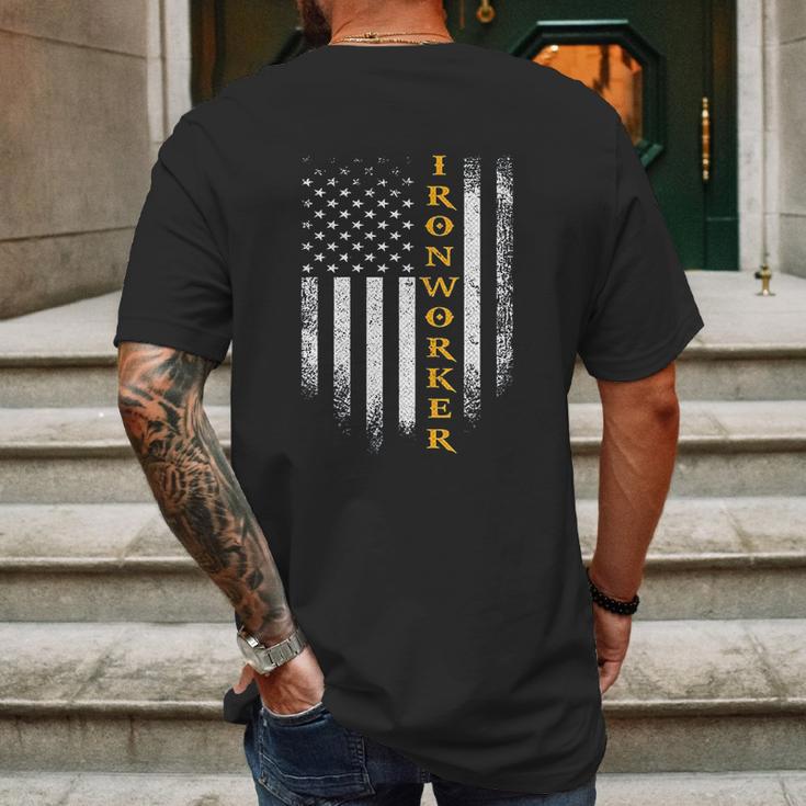 Vintage Usa Ironworker American Flag Iron Worker Patriotic Mens Back Print T-shirt Gifts for Men