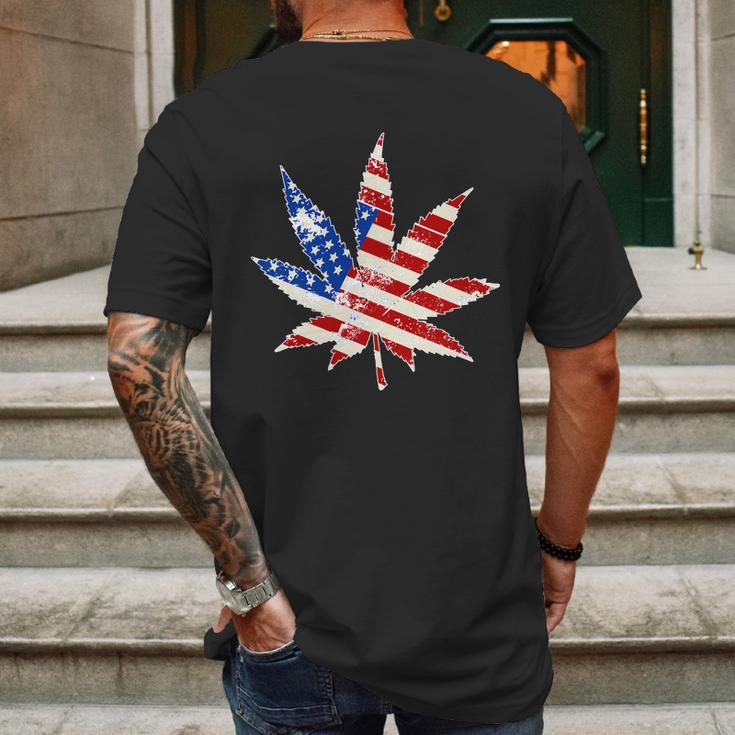 Vintage Weed American Flag 420 Mens Back Print T-shirt Gifts for Men