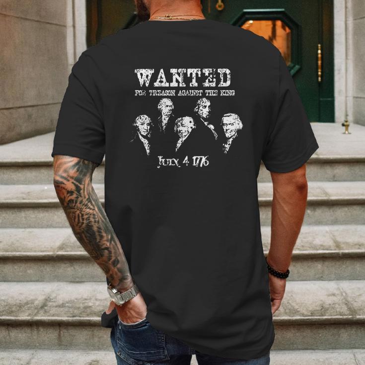 Wanted Treason Founding Fathers 1776 Independence Day Mens Back Print T-shirt Gifts for Men