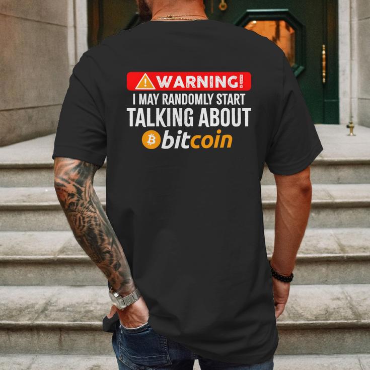 Warning I May Start Talking About Bitcoin Funny Crypto Mens Back Print T-shirt Gifts for Men