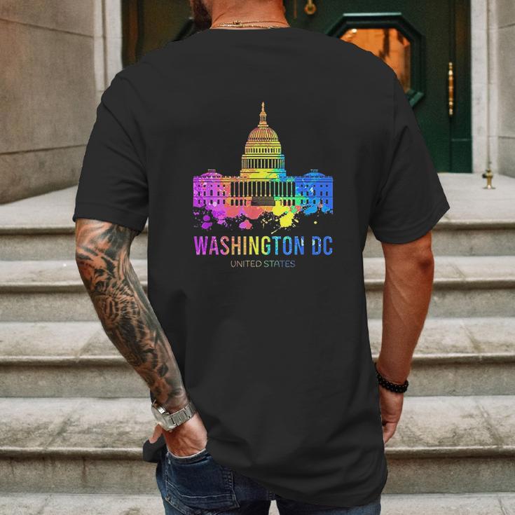 Washington Dc Skyline Watercolor Souvenirs Gifts Us Capitol Mens Back Print T-shirt Gifts for Men