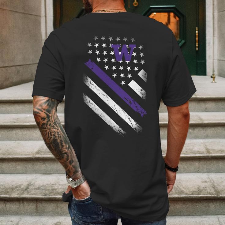 Washington Huskies American Flag Mens Back Print T-shirt Gifts for Men