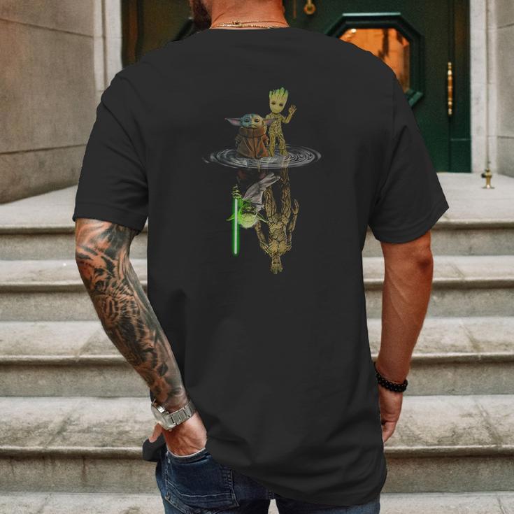 Water Reflection Master Yoda And Groot Mens Back Print T-shirt Gifts for Men