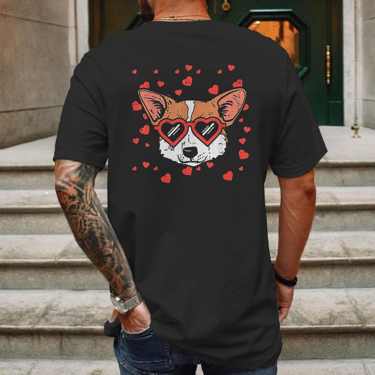 Welsh Corgi Face Heart Glasses Cute Valentines Day Dog Gift Mens Back Print T-shirt Gifts for Men