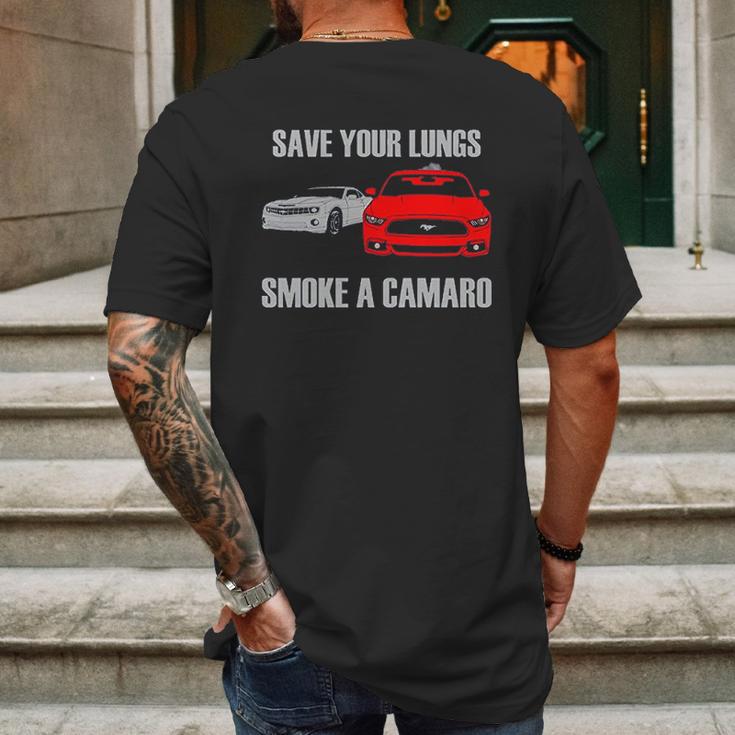 Wheel Spin Addict Mens Save Your Lungs Smoke A Camaro Mens Back Print T-shirt Gifts for Men