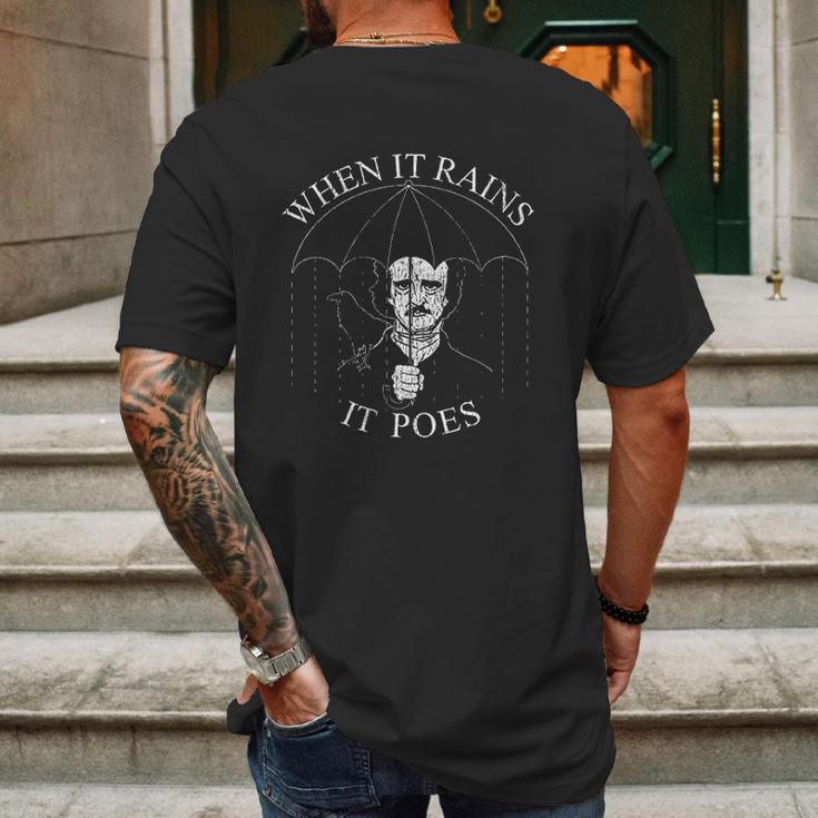 When It Rains It Poes Funny Edgar Allen Poe Poetry Mens Back Print T-shirt Gifts for Men