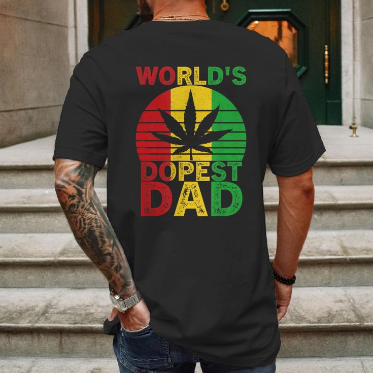 Worlds Dopest Dad Vintage Weed Leaf Cannabis Marijuana Mens Back Print T-shirt Gifts for Men